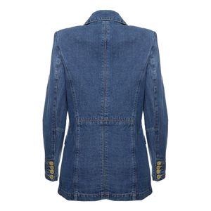 Blazer Mixed Denim Botões Dourados