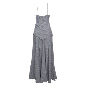 Vestido Cris Barros Listrado Linho Azul