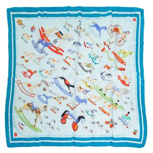 Lenço Hermès 90 Cavalos de Balanço Fundo Azul
