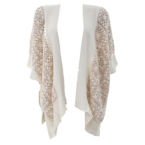 Poncho Mixed Crochê Branco e Bege