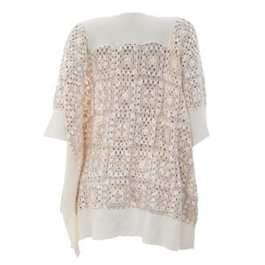 Poncho Mixed Crochê Branco e Bege