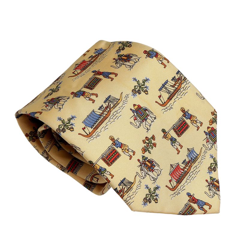 Gravata-Salvatore-Ferragamo-Estampada-Barcos-Bege-