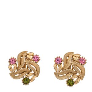 Brinco de Pressão Dourado Cristais Rosa e Verde