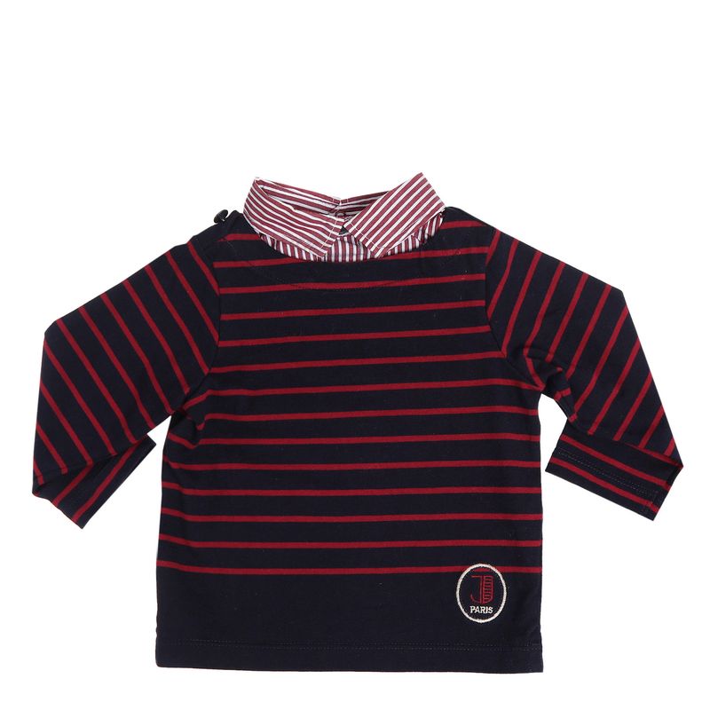 Blusa-Jacadi-Infantil-com-Camisa-Listrada-Vermelha