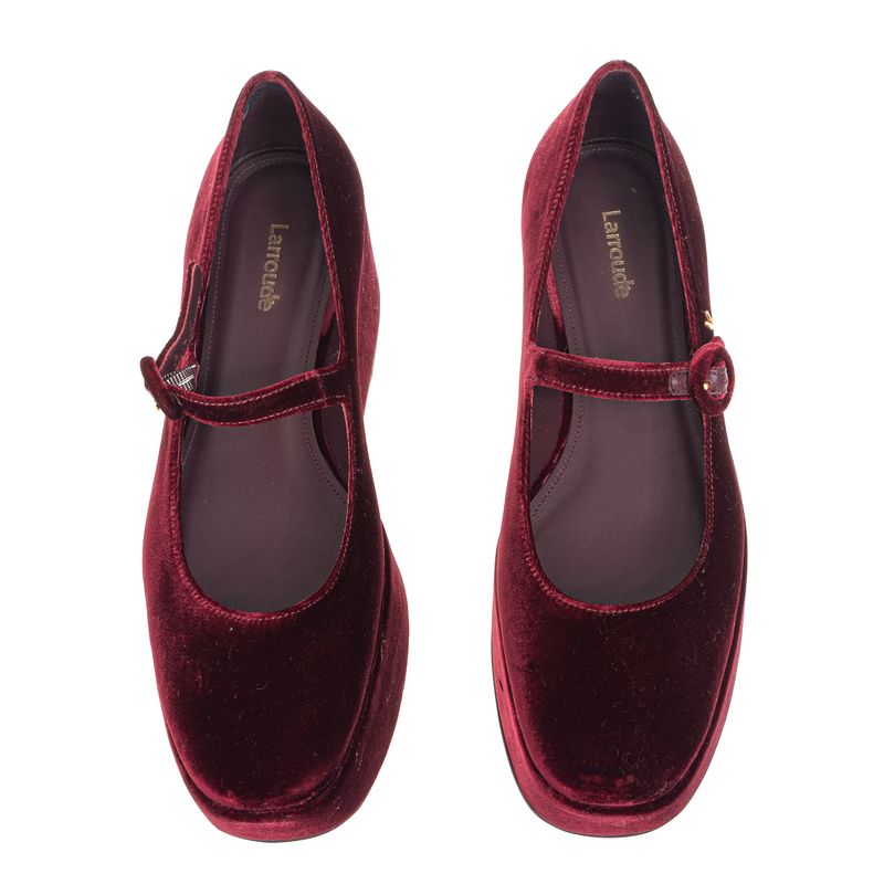 Sapato-Larroude-Blair-Flatform-Veludo-Vinho