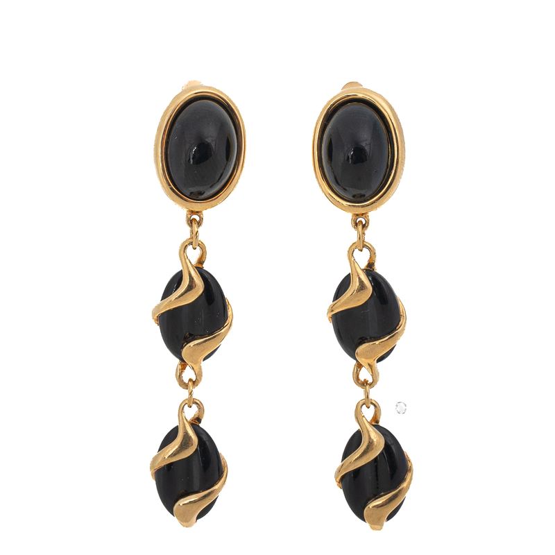 Brinco-de-Pressao-Swarovski-Longo-Preto-e-Dourado