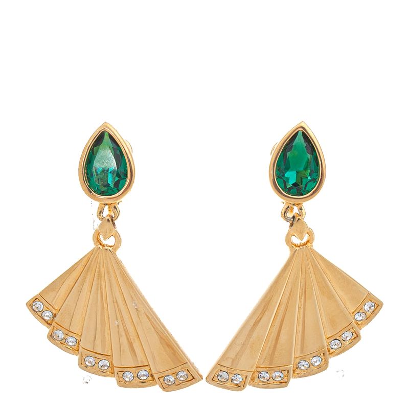 Brinco-Swarovski-Leque-Dourado-e-Verde