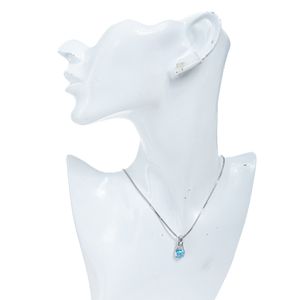Colar Swarovski Prateado Cristal Azul