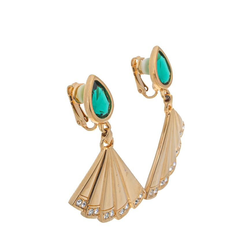 Brinco-Swarovski-Leque-Dourado-e-Verde