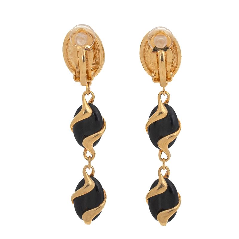 Brinco-de-Pressao-Swarovski-Longo-Preto-e-Dourado