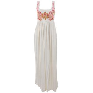 Vestido NV Longo Linho e Bordado Creme