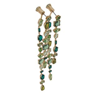 Brinco Swarovski Longo Assimétrico Cristais Verdes