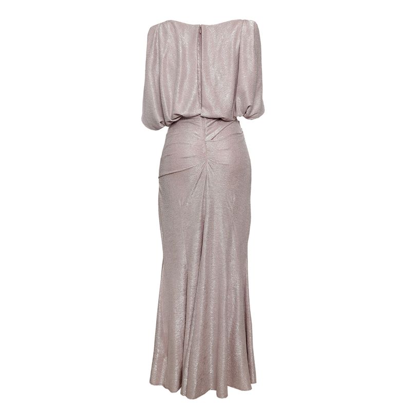 Vestido-Talbot-Runhof-Longo-Drapeado-Prateado
