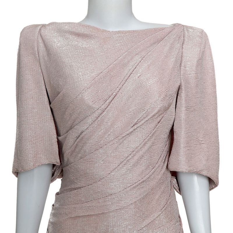 Vestido-Talbot-Runhof-Longo-Drapeado-Prateado
