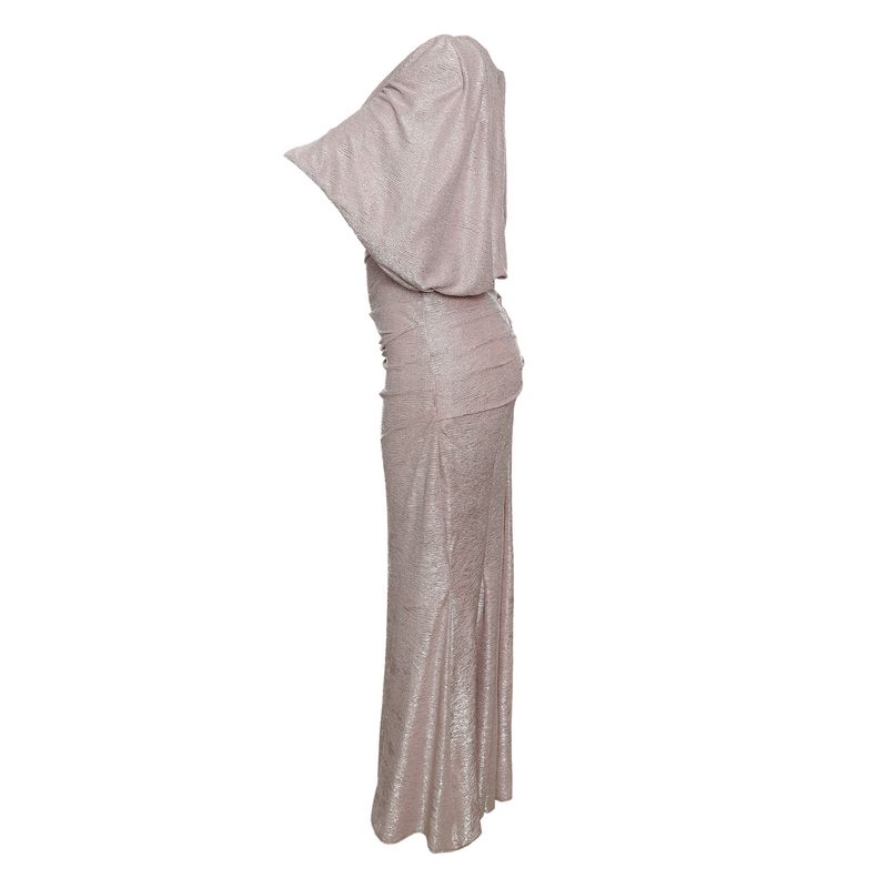 Vestido-Talbot-Runhof-Longo-Drapeado-Prateado