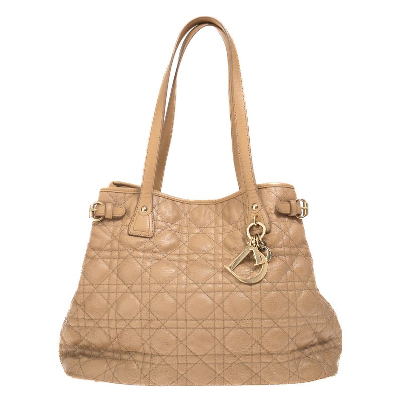 Bolsa-Dior-Panarea-Tote-Cannage-Tecido-Bege