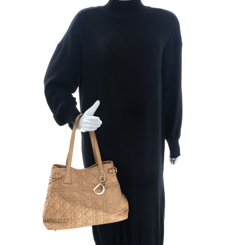 Bolsa-Dior-Panarea-Tote-Cannage-Tecido-Bege