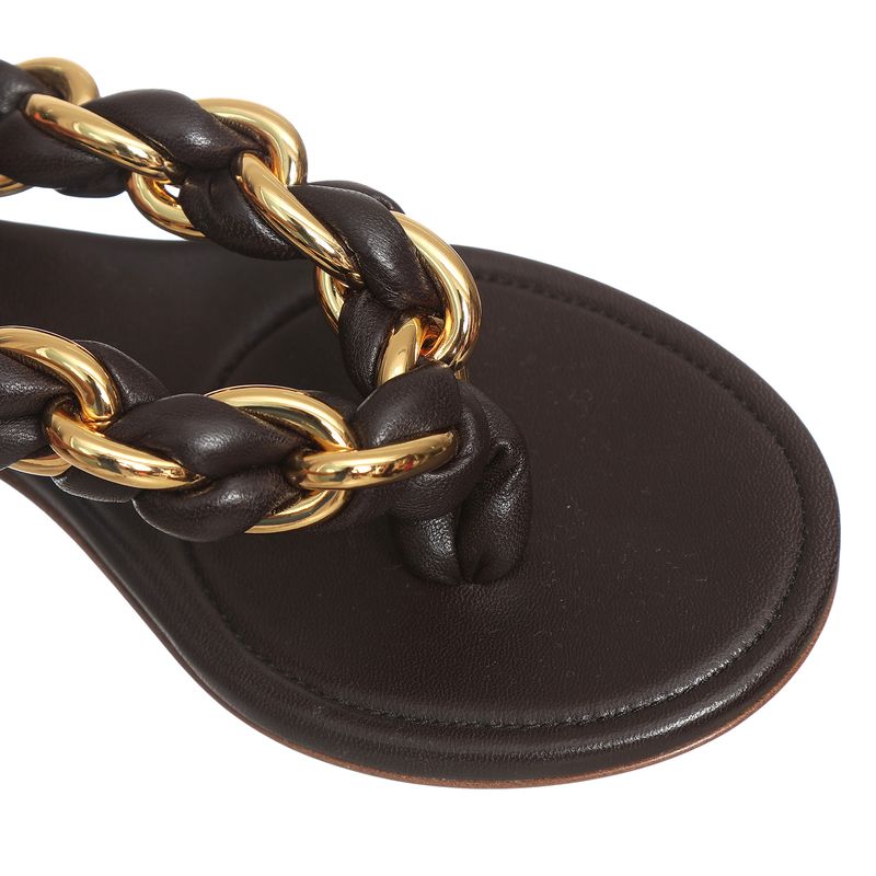 Sandalia-Bottega-Veneta-com-Corrente-Preta-e-Dourada