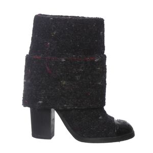 Bota Chanel Ankle Cano Baixo Tweed