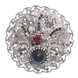 Broche Vintage Flores e Arabescos com Cristais Prateado