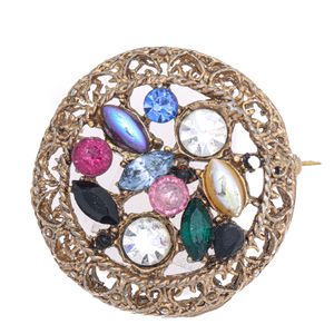 Broche Vintage com Pedraria Colorida
