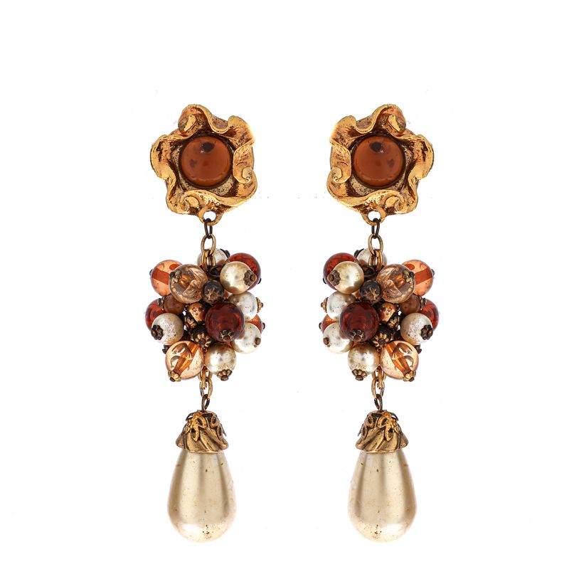 Brinco-de-Pressao-Vintage-Longo-com-Esfera-Perolada-e-Pedras-Ambar