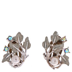 Brinco de Pressão Vintage Ramo de Folhas Prateado