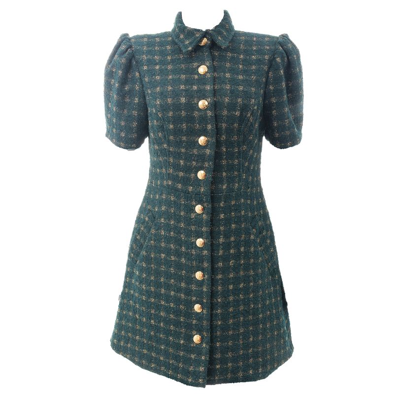 Vestido-Agilita-Xadrez-Verde-e-Dourado-