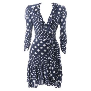 Vestido Diane Von Furstenberg Transpassado Azul e Branco