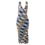 Vestido-Diane-Von-Furstenberg-Drapeado-Xadrez-Azul-e-Amarelo