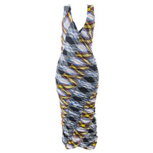 Vestido Diane Von Furstenberg Drapeado Xadrez Azul e Amarelo