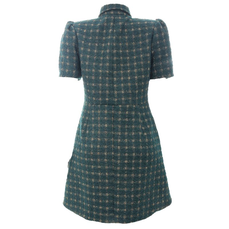 Vestido-Agilita-Xadrez-Verde-e-Dourado-