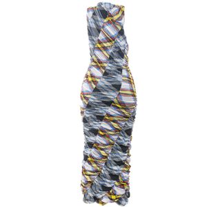 Vestido Diane Von Furstenberg Drapeado Xadrez Azul e Amarelo