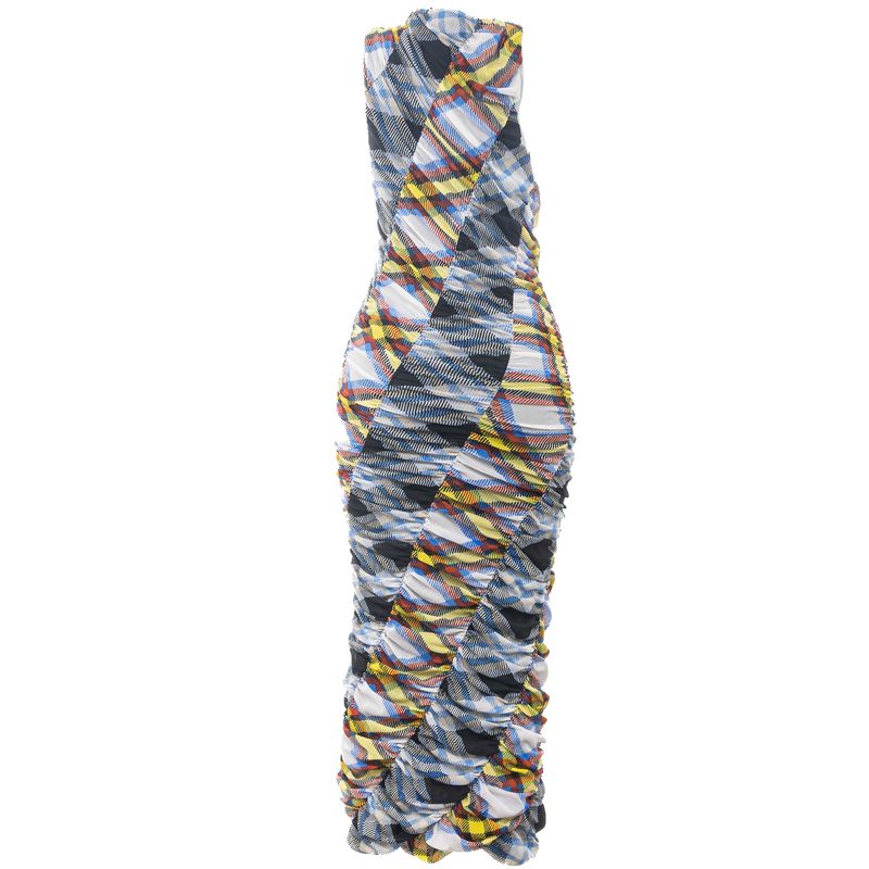 Vestido-Diane-Von-Furstenberg-Drapeado-Xadrez-Azul-e-Amarelo