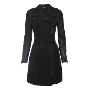 Trench Coach Detalhe Couro Preto