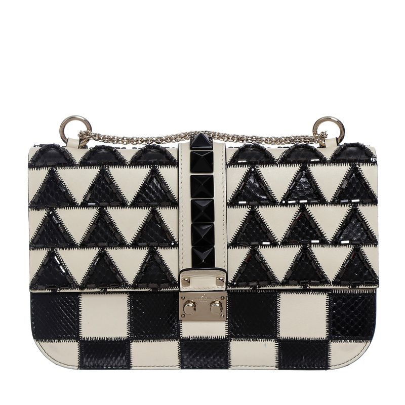 Bolsa-Valentino-Glam-Lock-Bordada-Preta-e-Branca