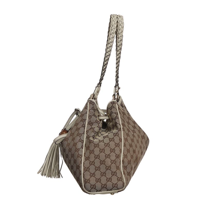 Bolsa-Gucci-GG-Canvas-Peggy-Tassel-Tote-Branca