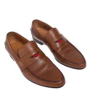 Mocassim Gucci Couro Marrom e Faixa Web