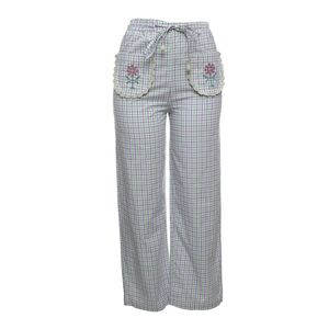 Calça Clemence Quadriculada Verde e Lilás