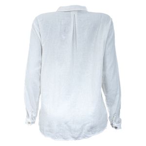 Camisa Cris Barros Linho Branco e Costura Bege