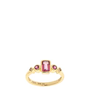 Anel Pandora Dourado com Pedras Rosa
