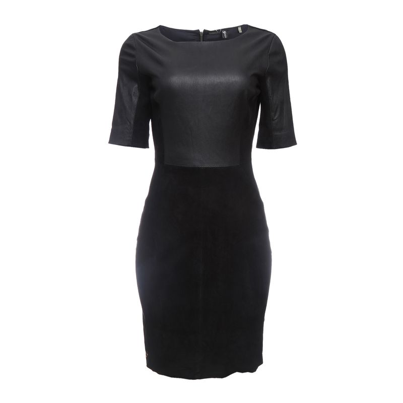 Vestido-Bergdorf-Goodman-Couro-e-Camurca-Preto