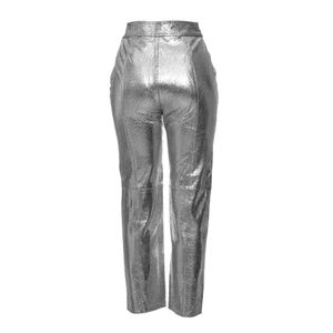 Calça NK Couro Craquelado Prata