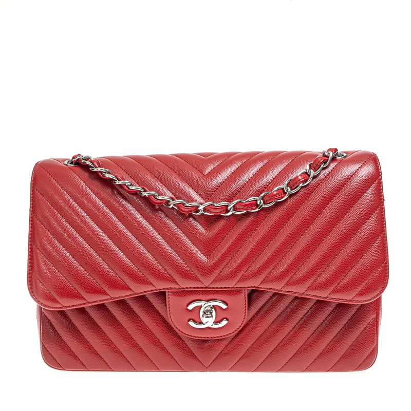 Bolsa-Chanel-Double-Flap-Chevron-Caviar-Vermelha-