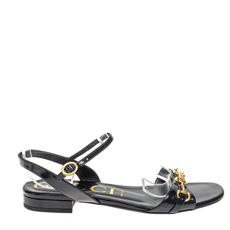 Sandalia-Gucci-Rasteira-Horsebit-Preta-