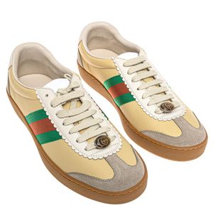 Tênis Gucci Couro Bege e Faixa Web