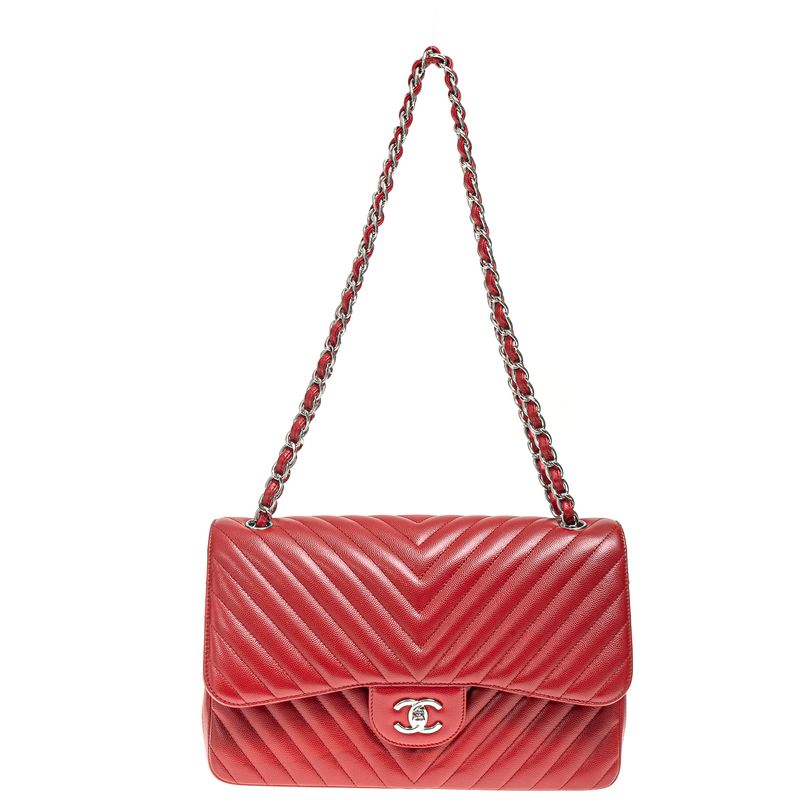 Bolsa-Chanel-Double-Flap-Chevron-Caviar-Vermelha-
