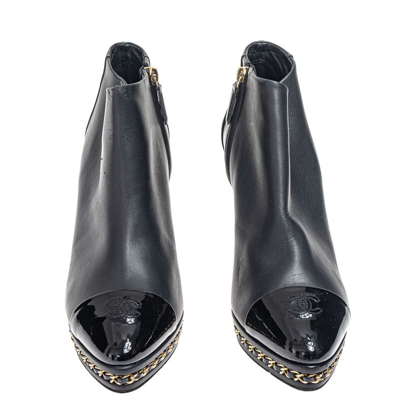 Ankle-Boot-Chanel-Couro-e-Verniz-Preto-