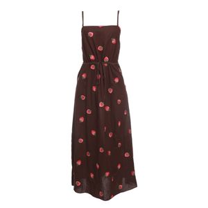 Vestido Cris Barros Bordado Morango Marrom