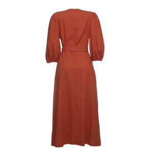 Vestido Clemence com Cinto Botões Terracota